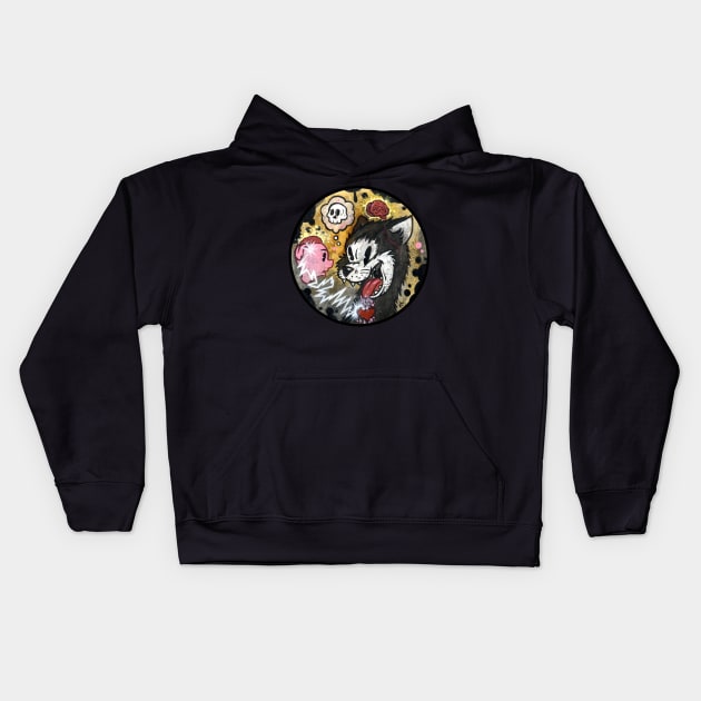 Psychedelic Cat  A Vintage Creepy  Rubber Hose cartoon Graphic. Kids Hoodie by AtomicMadhouse